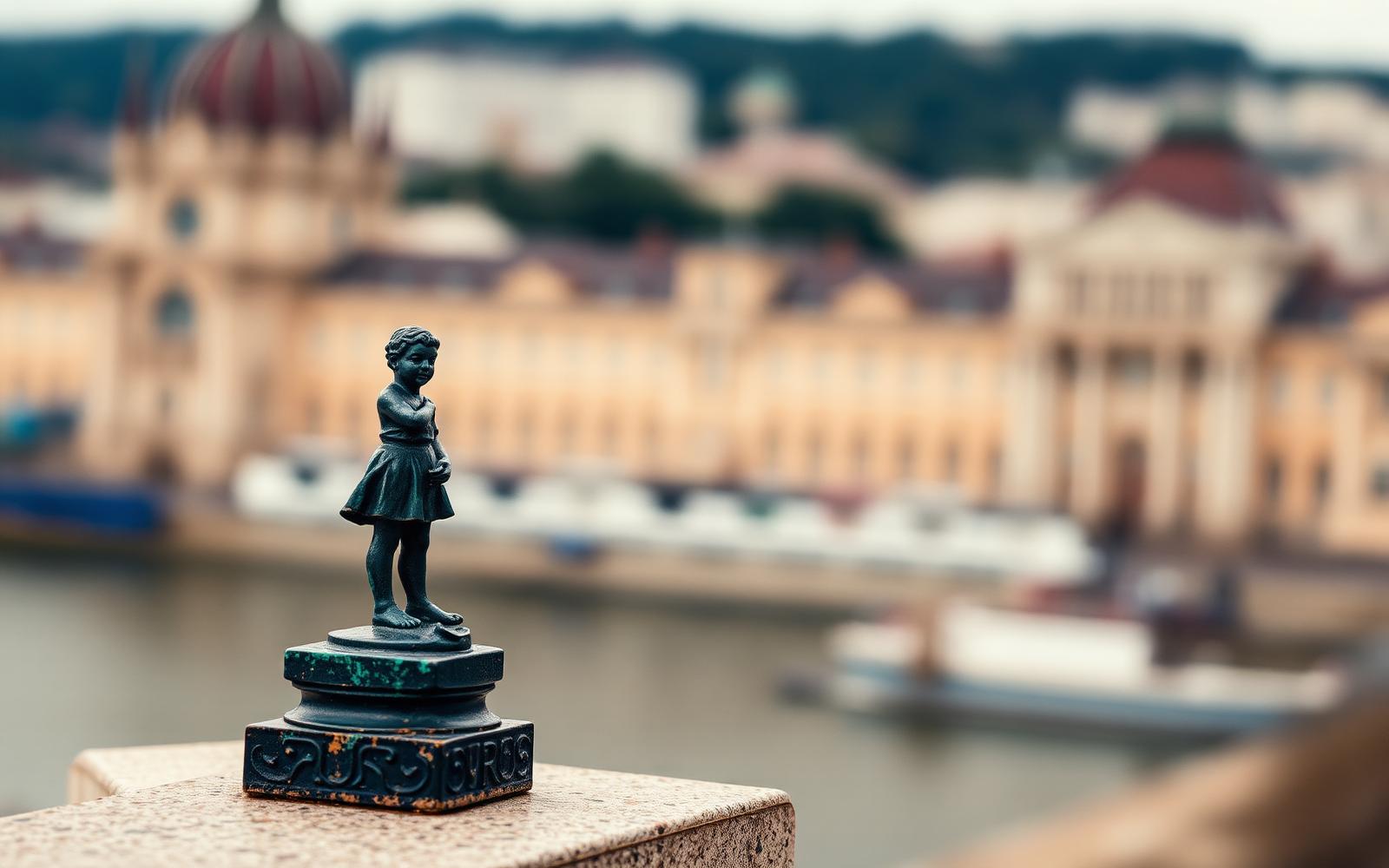 Kolodko Mihály miniatűr bronzszobra egy budapesti utcán